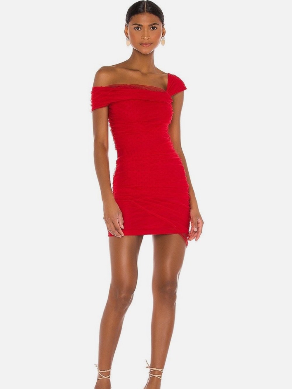 MAJORELLE Audrina Mini Dress Red One Shoulder Mesh Party XS
